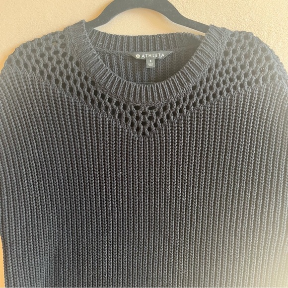 ATHLETA  Black Knit Yogi Mesh Volume Sleeve Sweater in Small - Picture 3 of 15